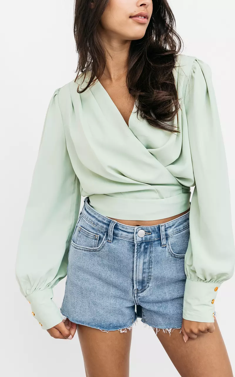 Wrap-around top with puffed sleeves Light Green