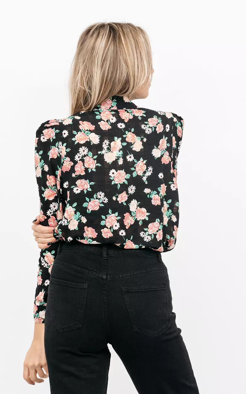 Blouse with floral print Black Light Pink