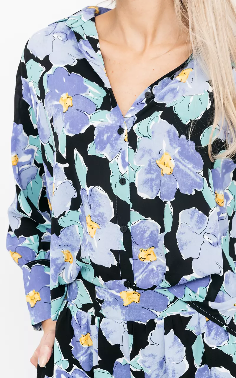 Blouse with floral print Black Blue