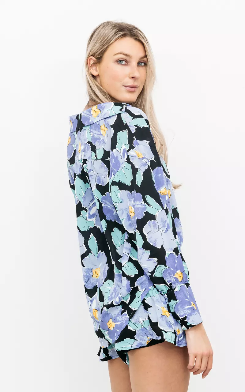Blouse with floral print Black Blue