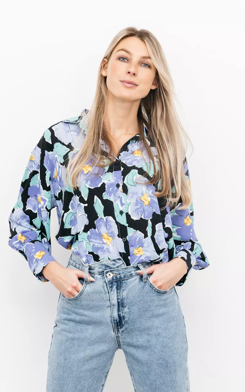 Blouse with floral print Black Blue