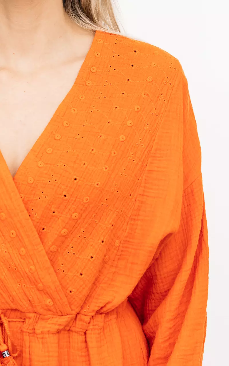 Cotton dress with wrap-around look Orange