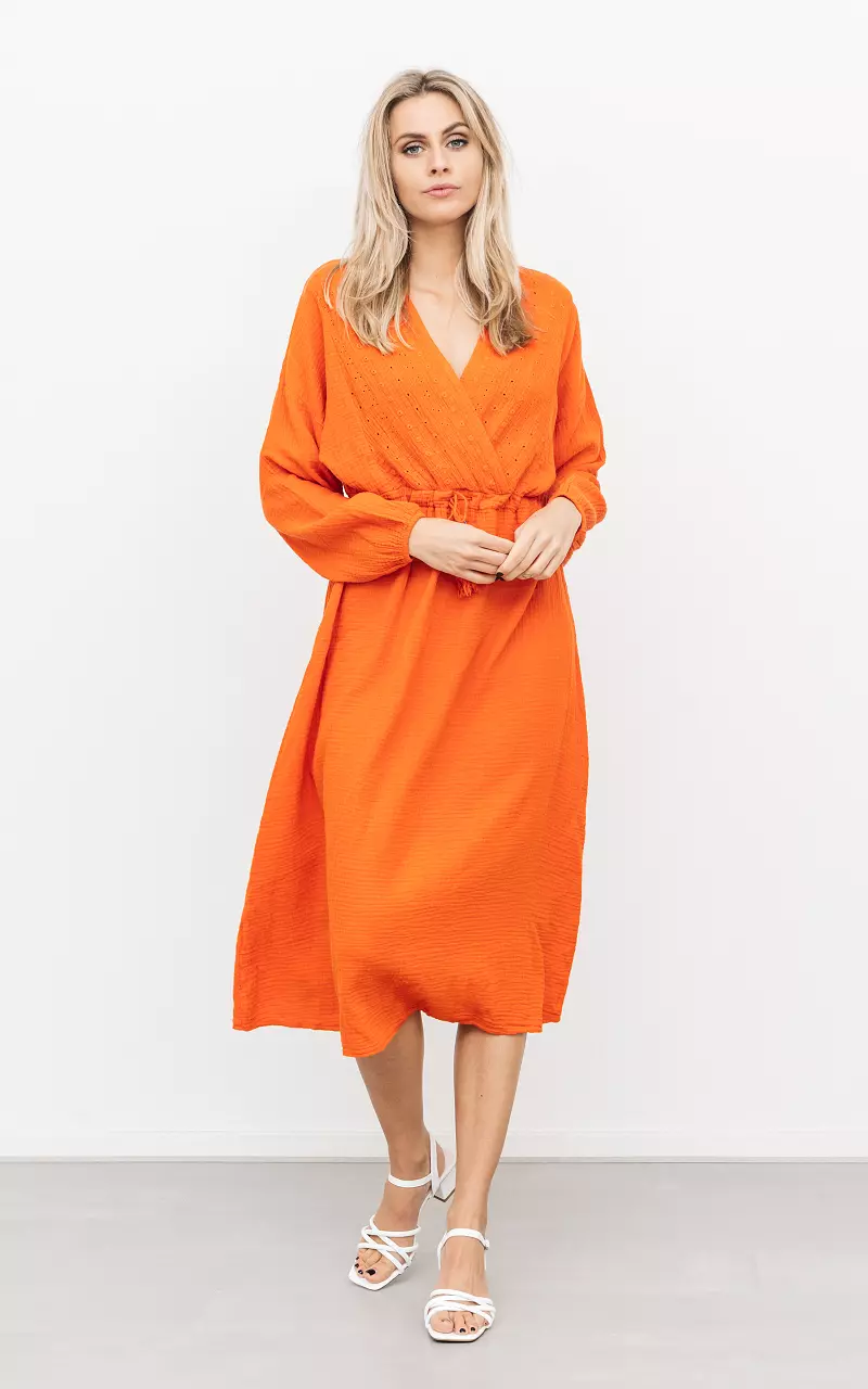 Katoenen jurk met overslag v-hals Oranje