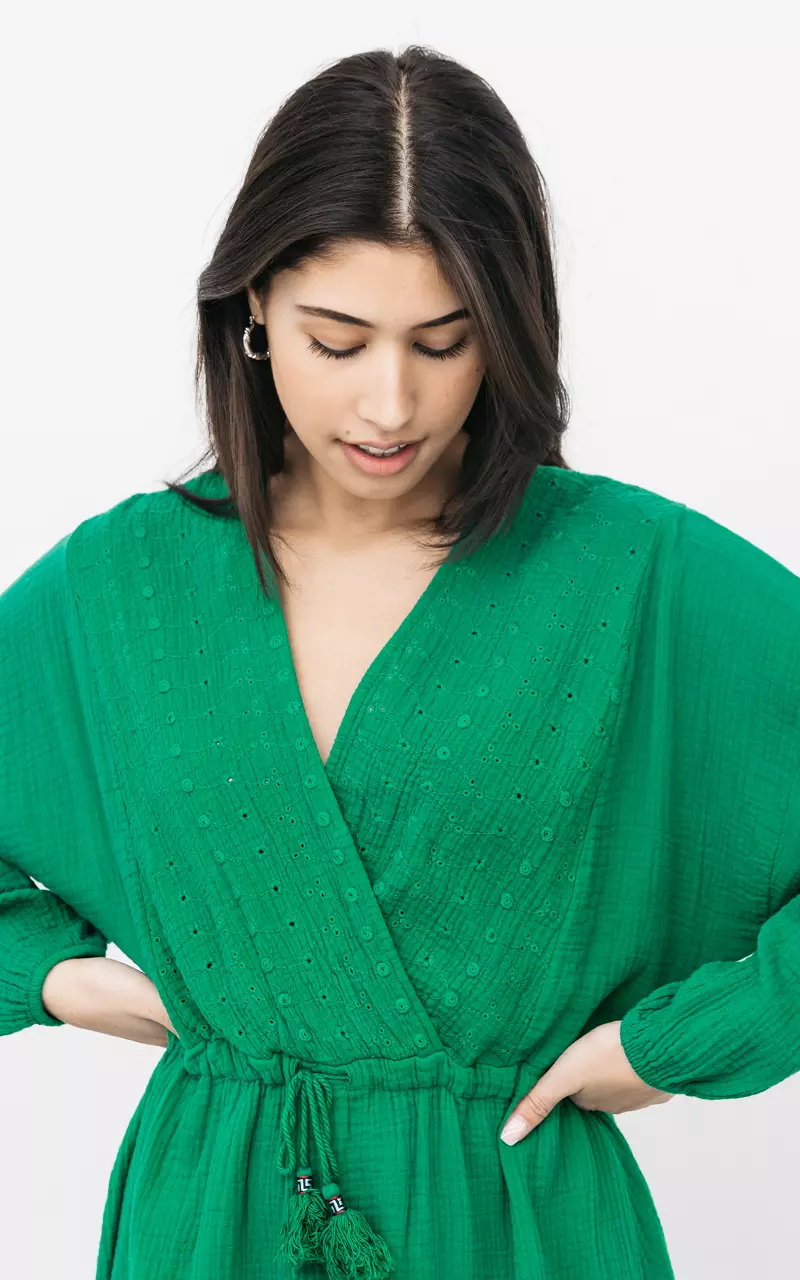Cotton dress with wrap-around look Green
