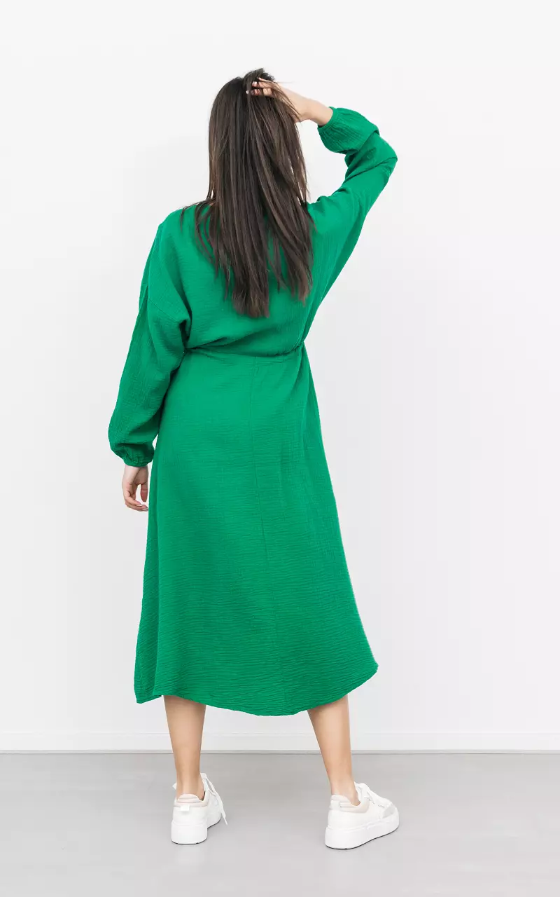 Katoenen jurk met overslag v-hals Groen