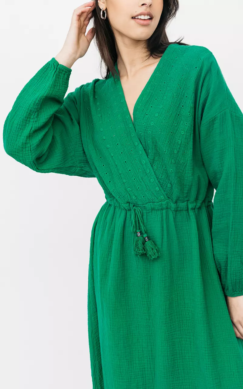 Katoenen jurk met overslag v-hals Groen