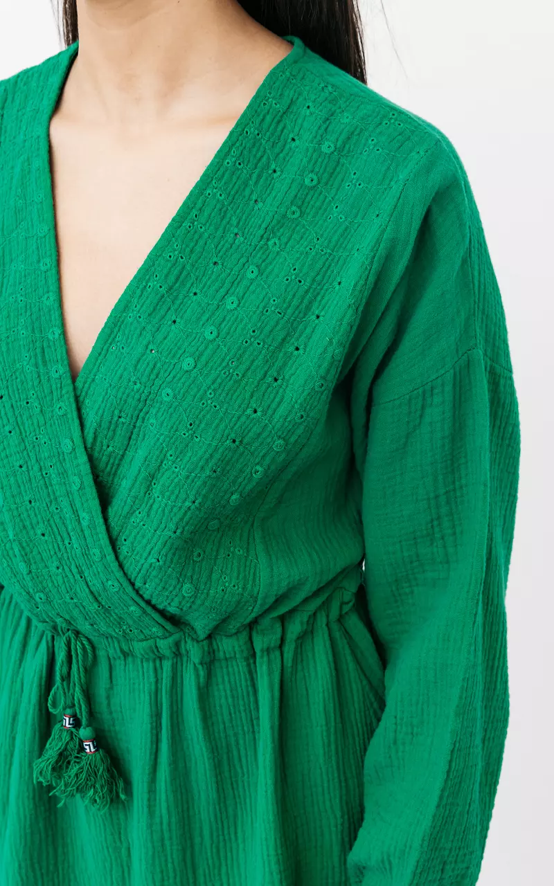Cotton dress with wrap-around look Green