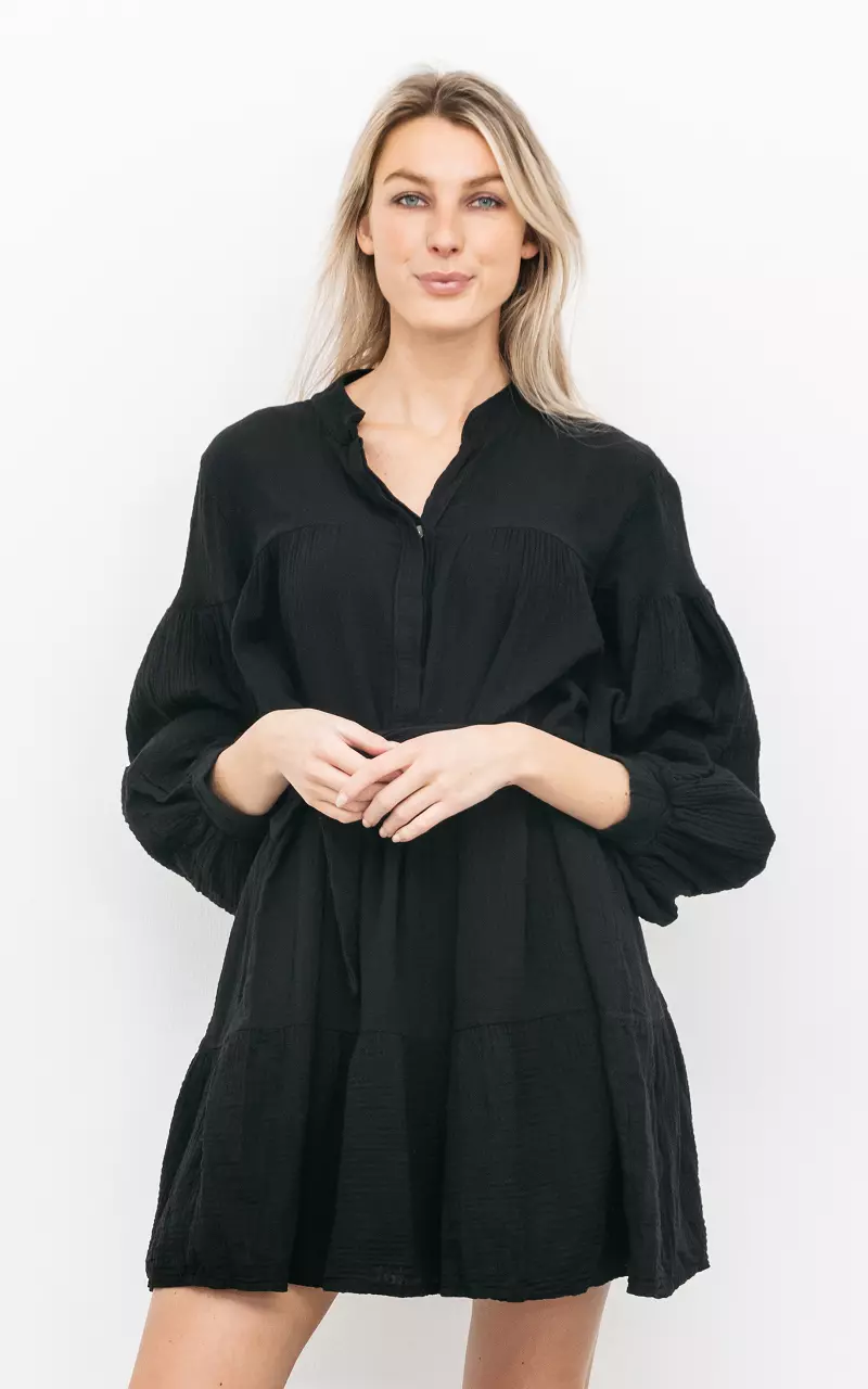 Loose-fitting dress with waist-tie Black