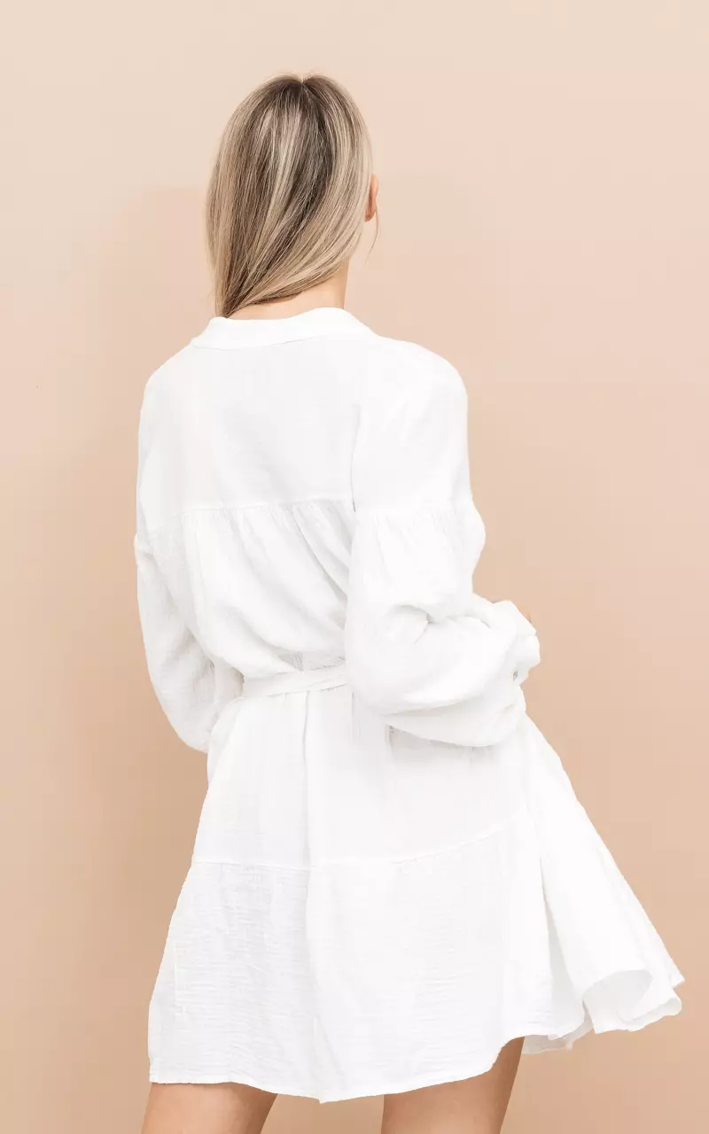Loose-fitting dress with waist-tie White