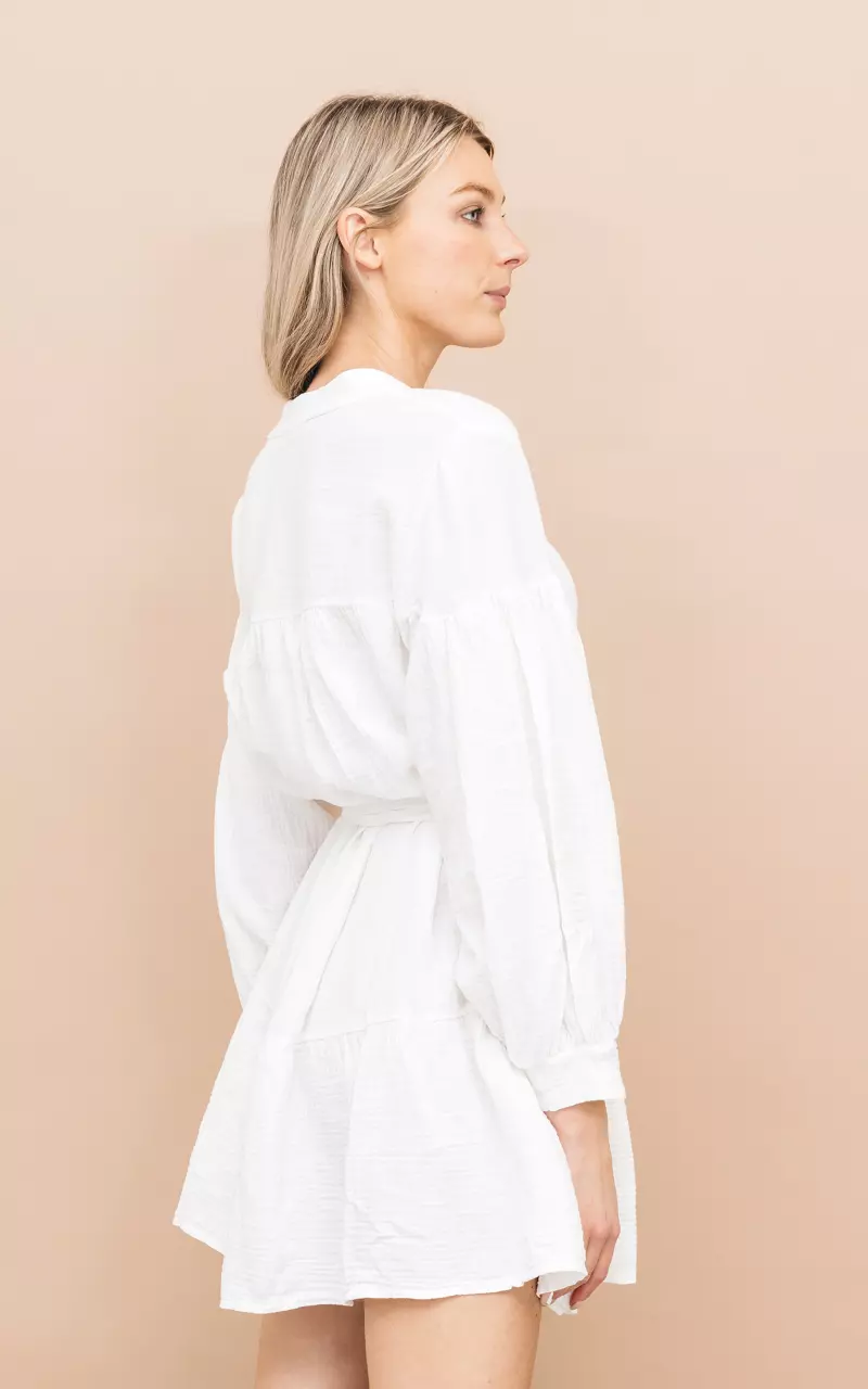 Loose-fitting dress with waist-tie White