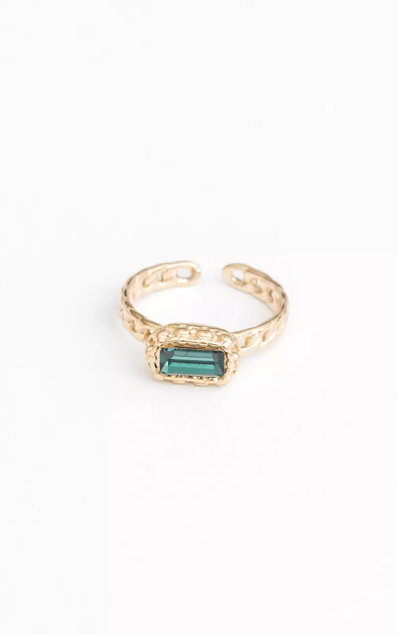 Adjustable ring with coloured stone Gold Green