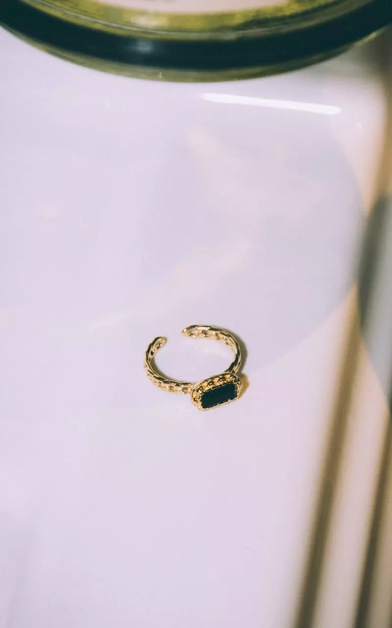 Verstellbarer Ring mit Stein Gold Schwarz