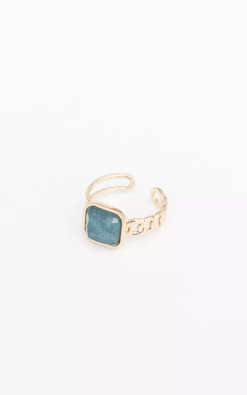 Adjustable ring with coloured stone Gold Petrol