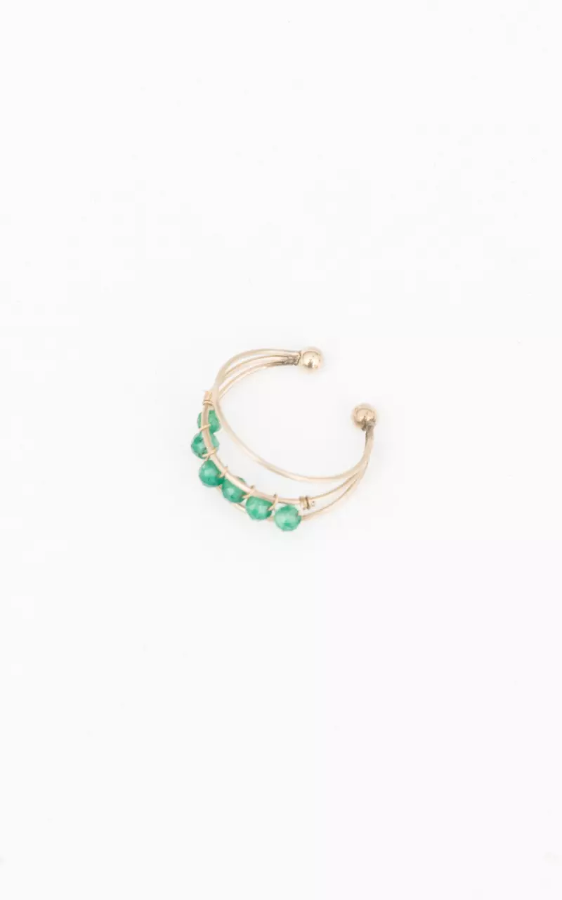 Earcuff with stainless steel beads Gold Green