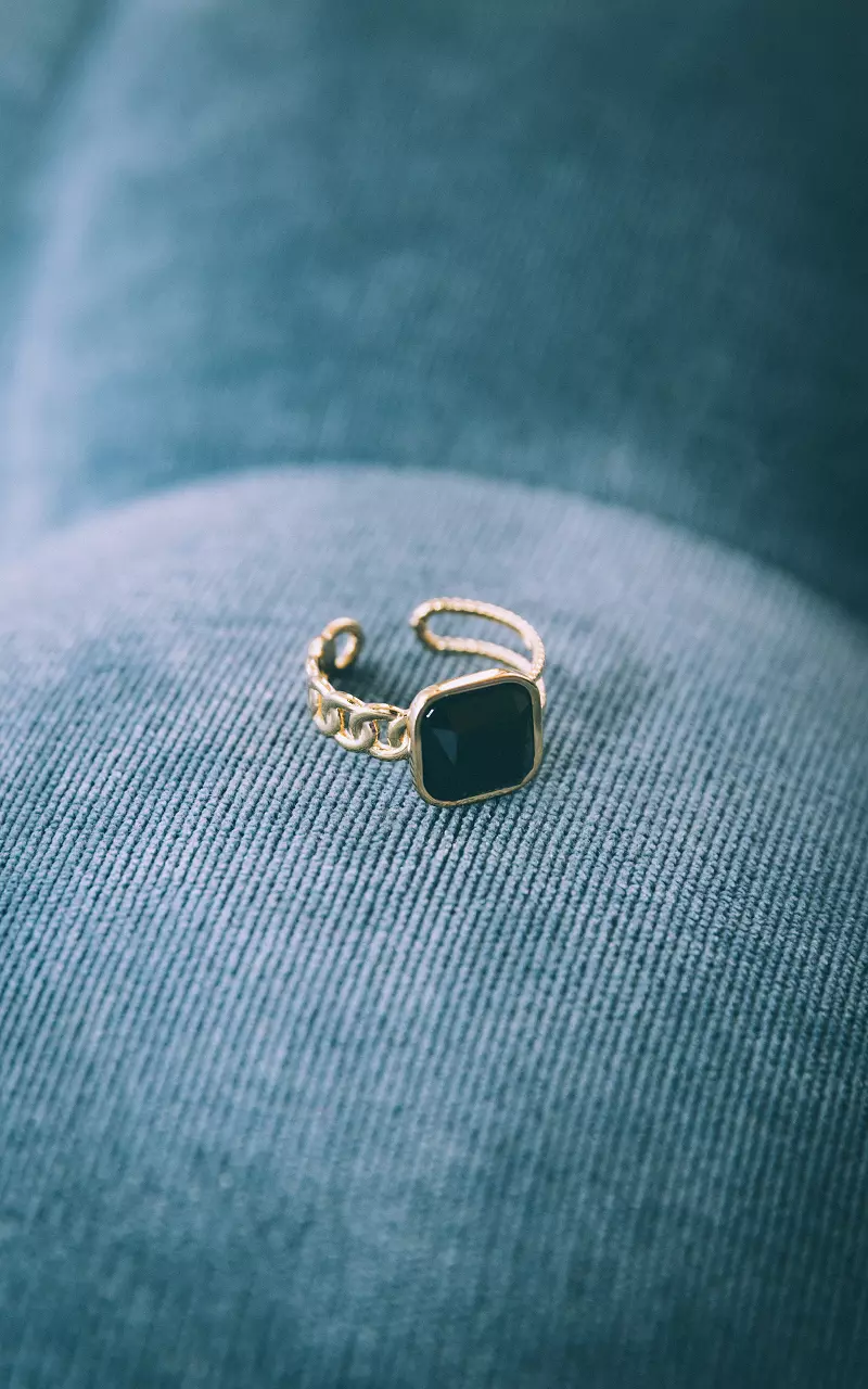 Verstelbare ring met gekleurde steen Goud Zwart