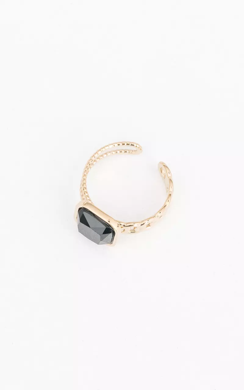 Adjustable ring with coloured stone Gold Black