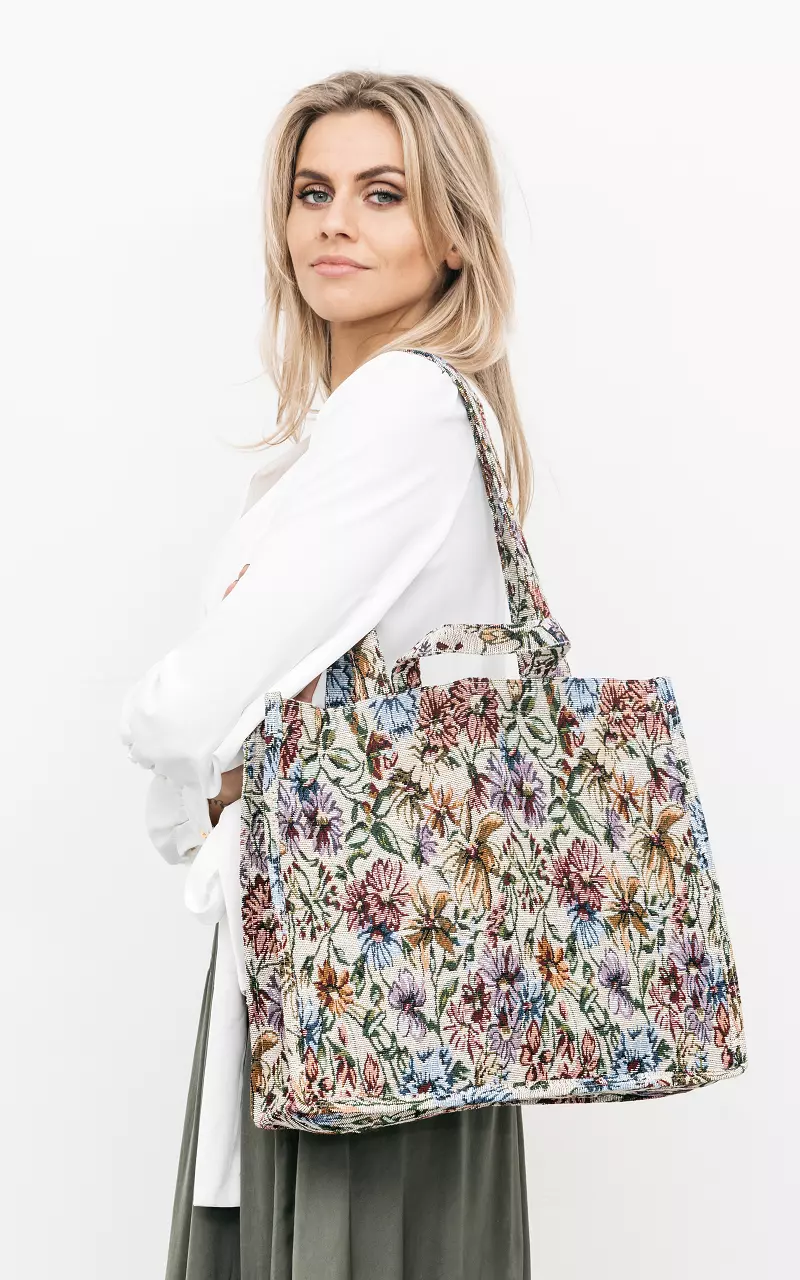 Shopper with print Beige Lilac