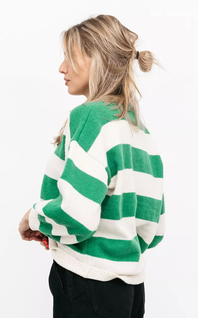 Striped sweater with round neck Cream Green