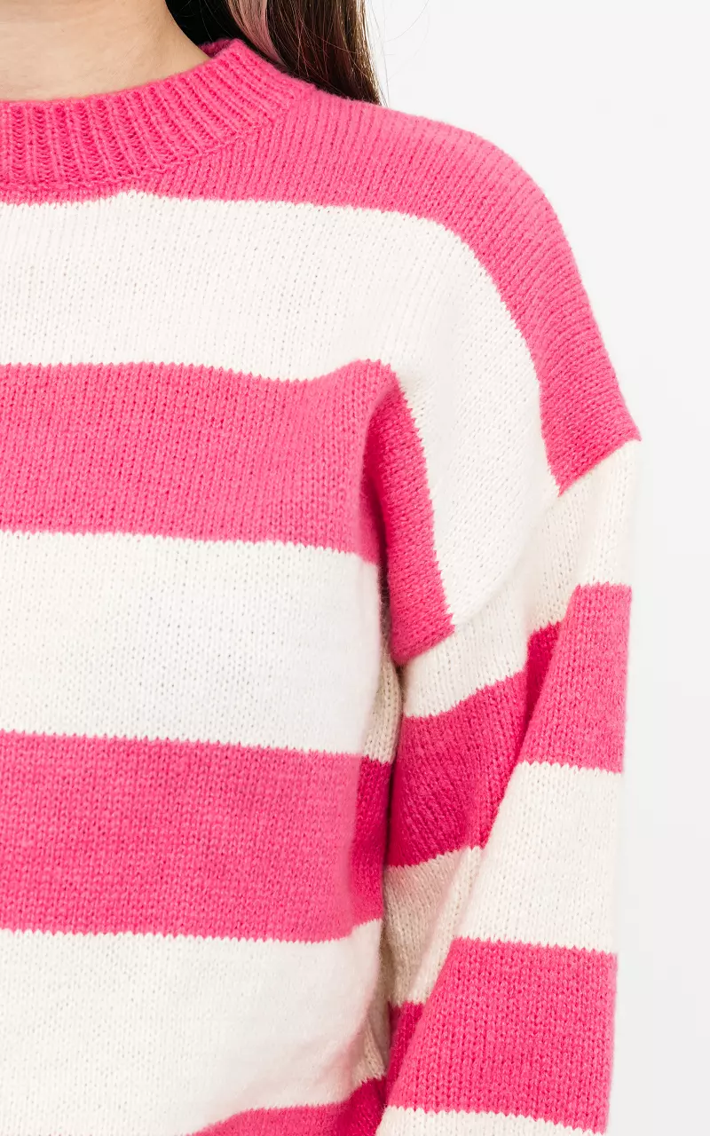 Striped sweater with round neck Cream Pink