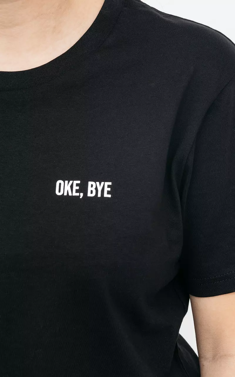 Katoenen t-shirt 'Ok, Bye' Zwart