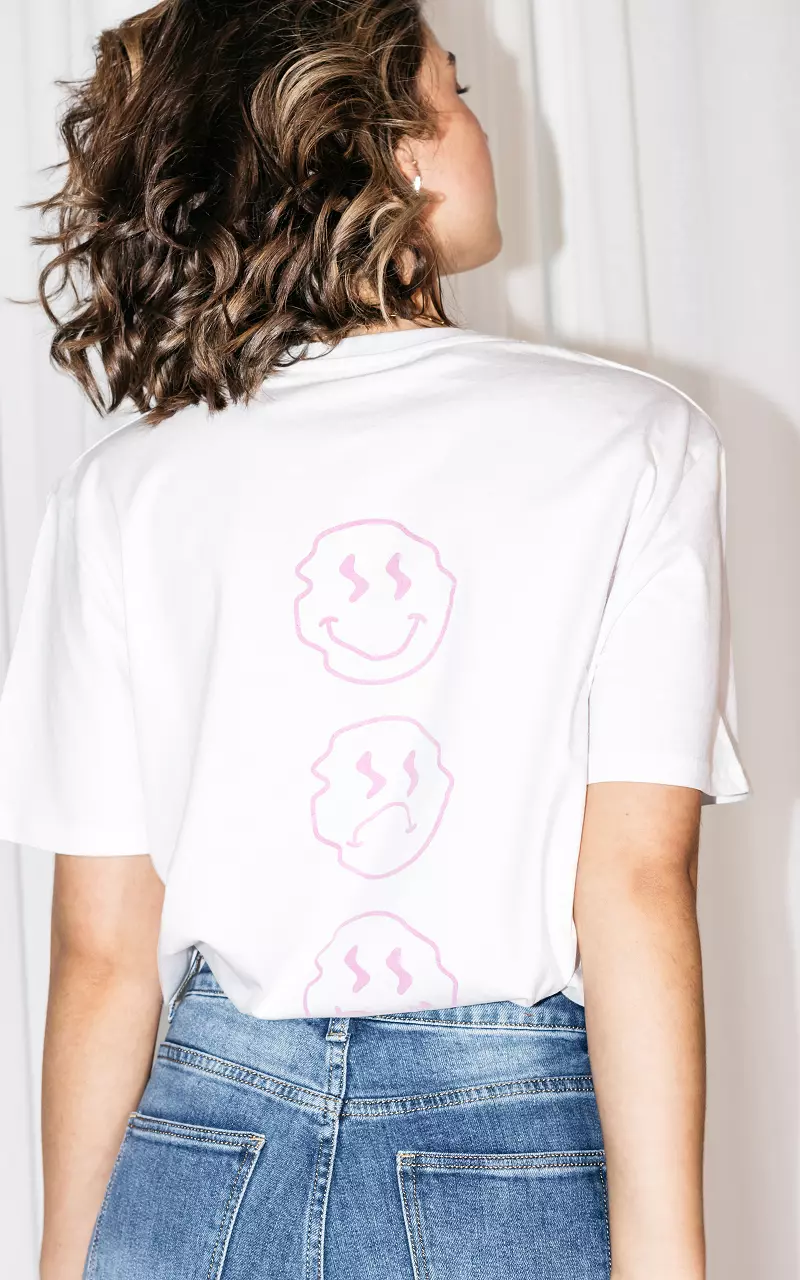 Shirt mit Rücken-Print Weiß Pink