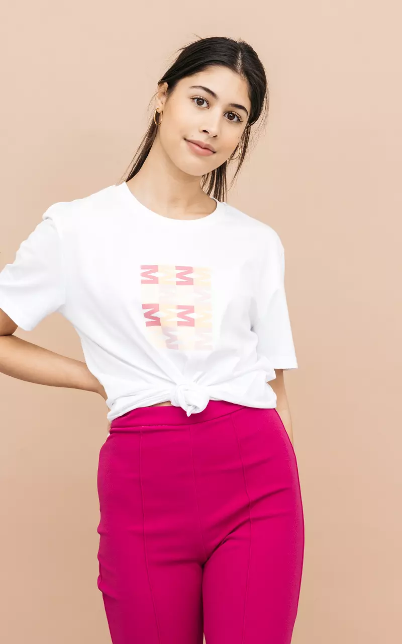 Baumwollshirt mit Print Weiß Pink