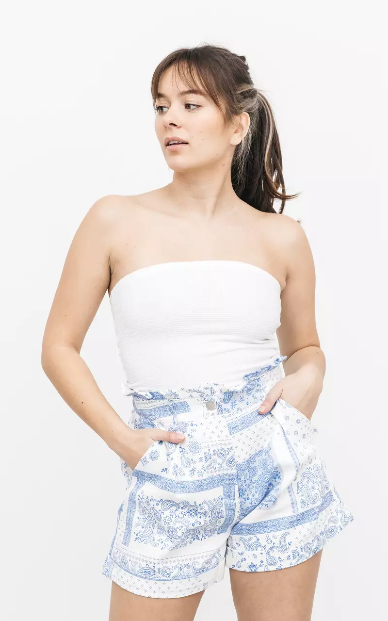 High-waist paperbag shorts Blue White
