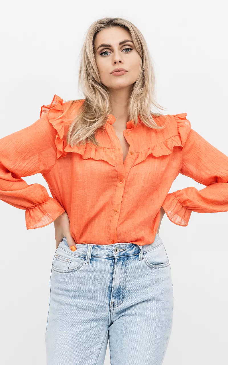 Ruffled blouse with buttons Orange