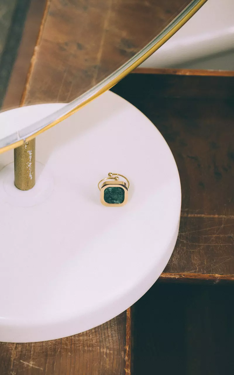 Verstelbare ring met steen Goud Groen