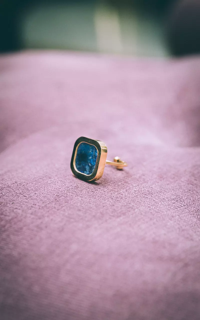 Verstelbare ring met steen Goud Blauw