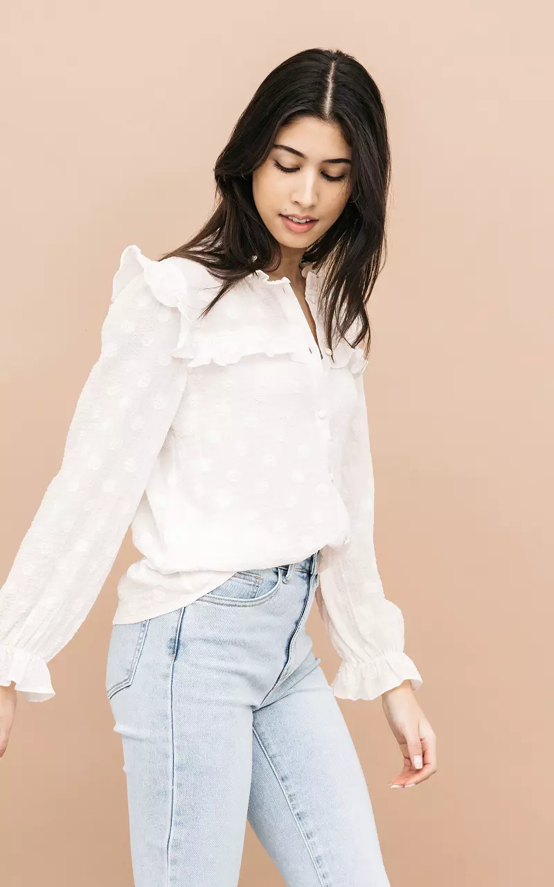 Ruffled blouse with buttons Cream