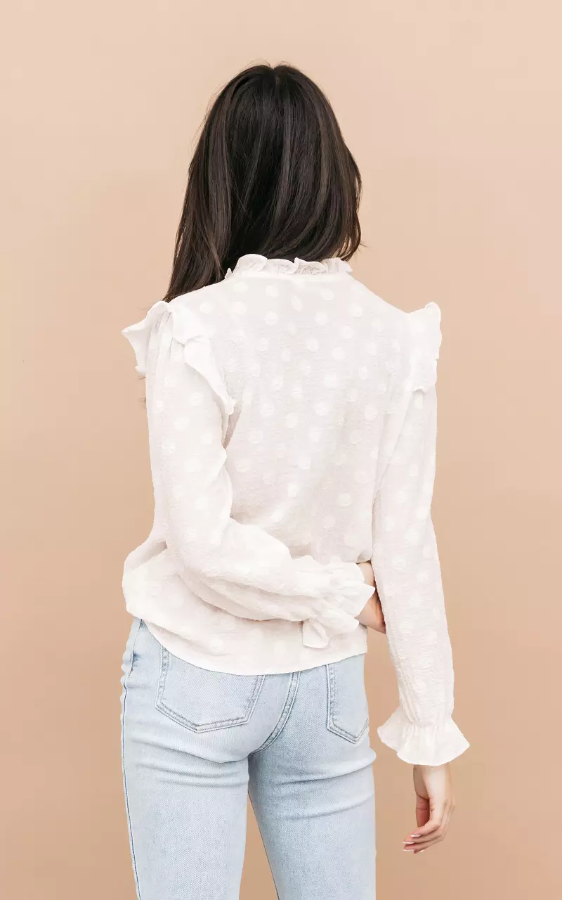 Ruffled blouse with buttons Cream