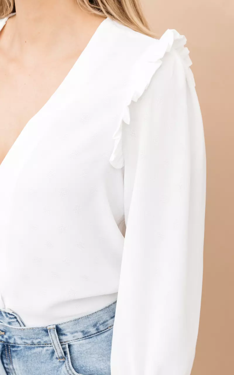 V-neck blouse with ruffles White