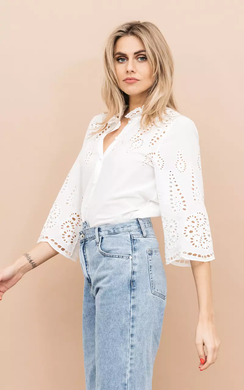 Embroidered blouse with buttons White