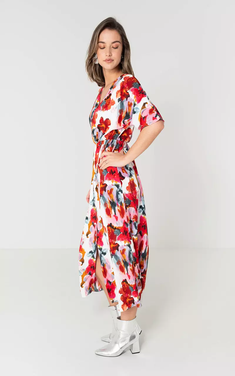 Maxi dress with floral print White Pink