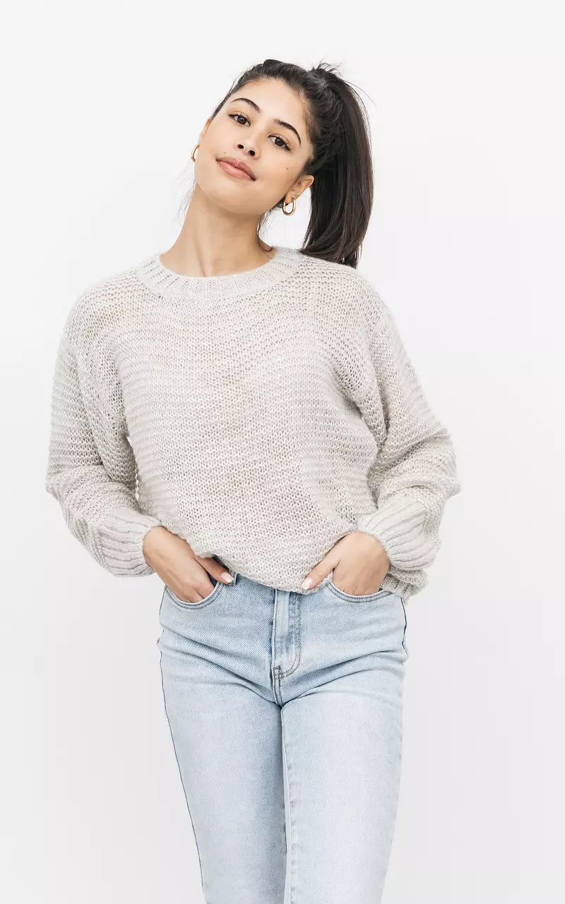 Chunky knit sweater with round neck Beige