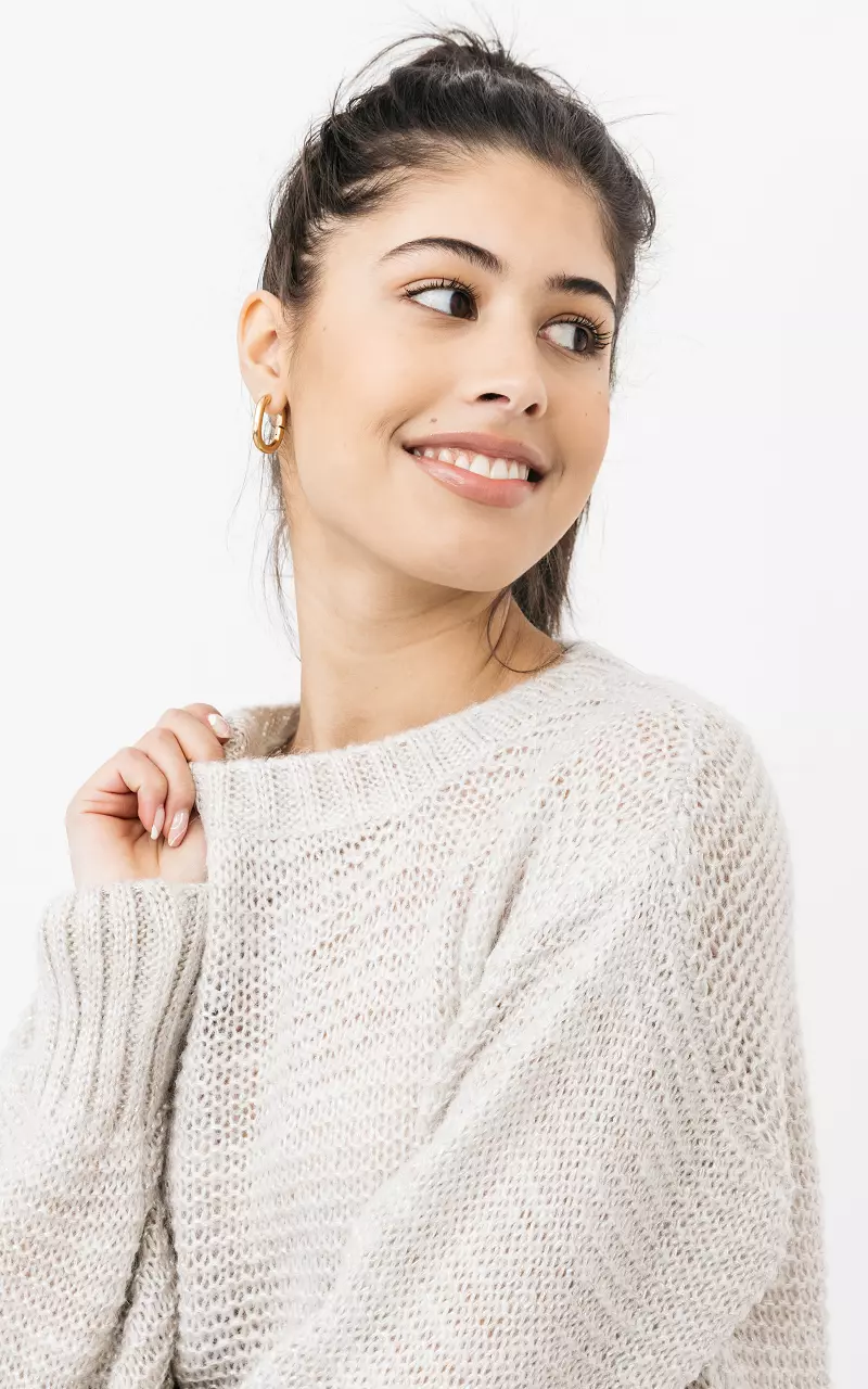 Chunky knit sweater with round neck Beige