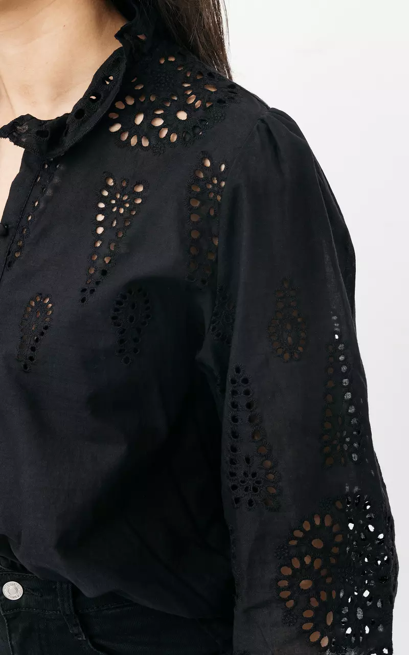 Broderie blouse met knoopjes Zwart