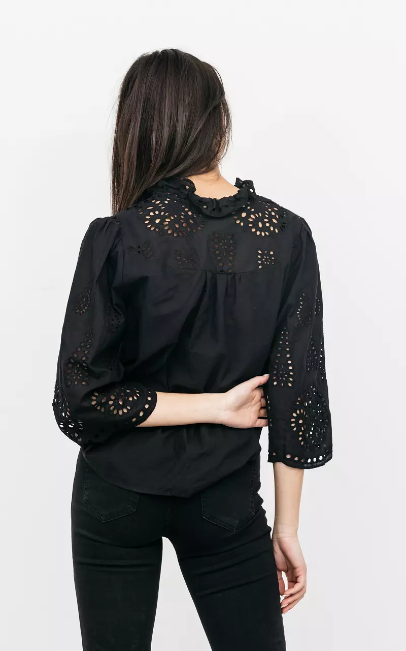 Broderie blouse met knoopjes Zwart