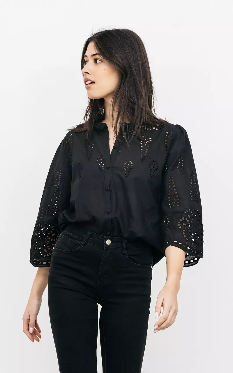 Worden Natura blad Broderie blouse met knoopjes | Guts & Gusto | GUTSGUSTO.COM