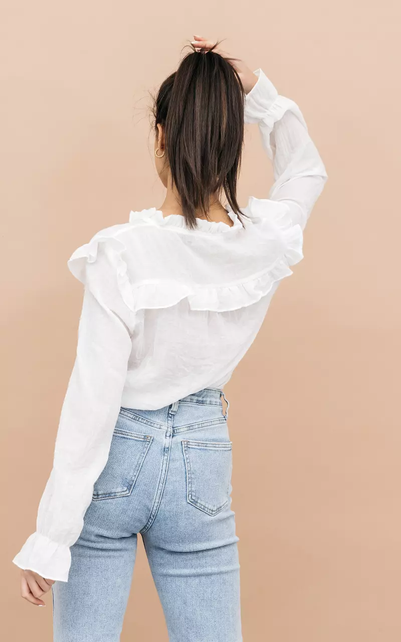 Ruffled blouse with buttons White