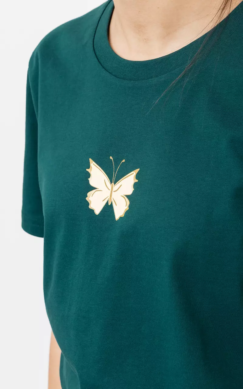 Katoenen shirt met vlinder opdruk Petrol