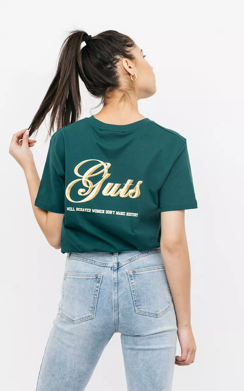 Katoenen shirt met vlinder opdruk Petrol