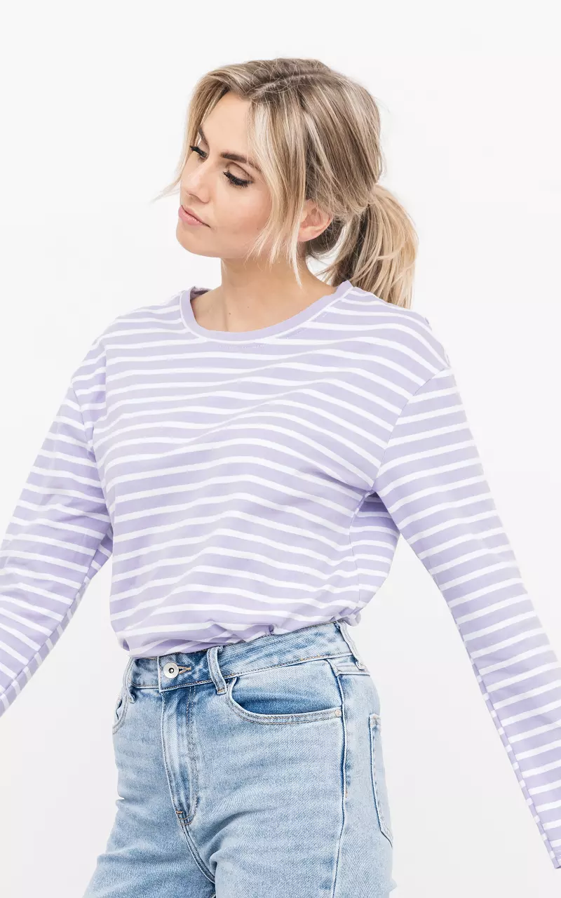 Striped long-sleeved shirt Lilac White