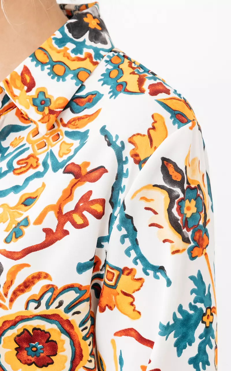 Hübsche Bluse mit floralem Muster Weiß Orange
