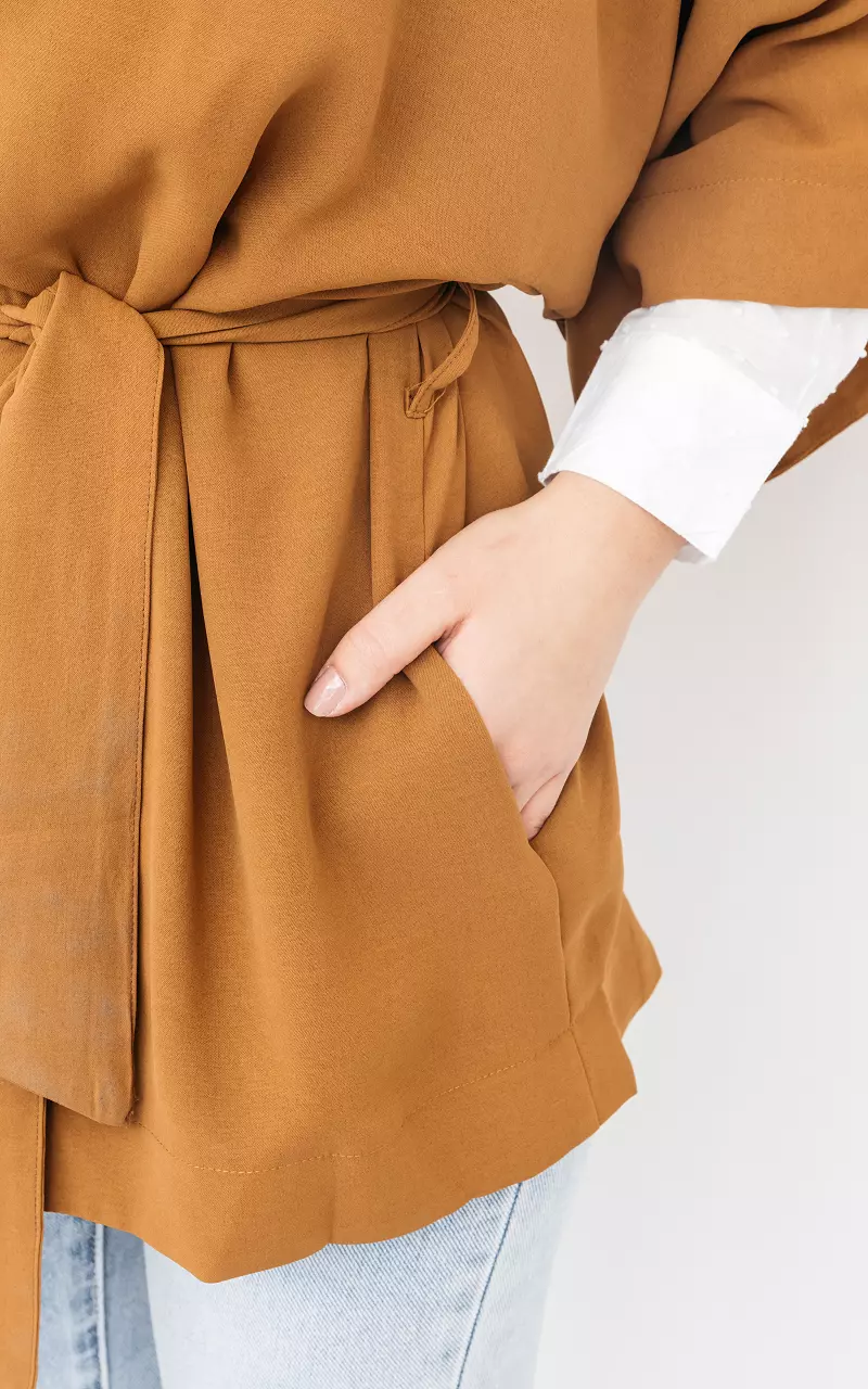 Cardigan with waist tie Camel