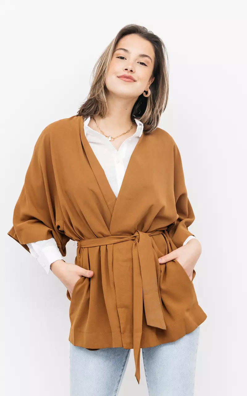 Cardigan with waist tie Camel