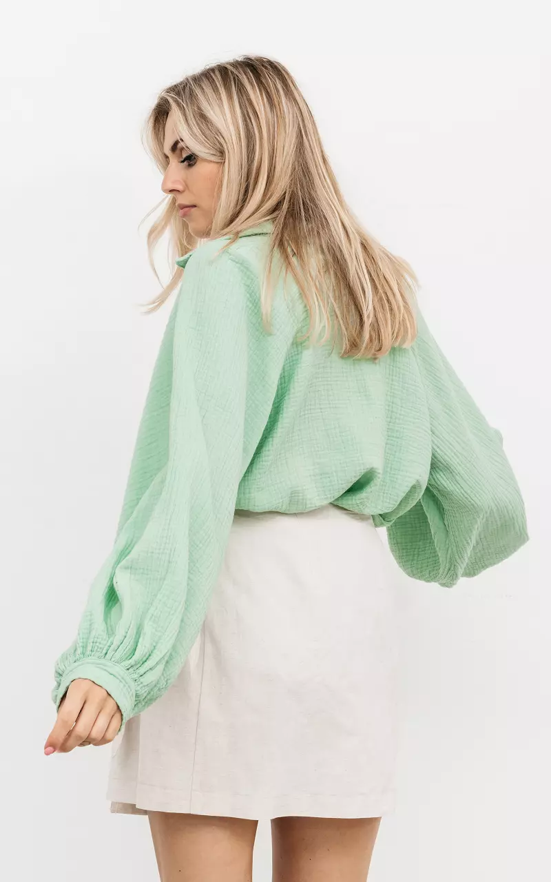 Cotton blouse with v-neck Green