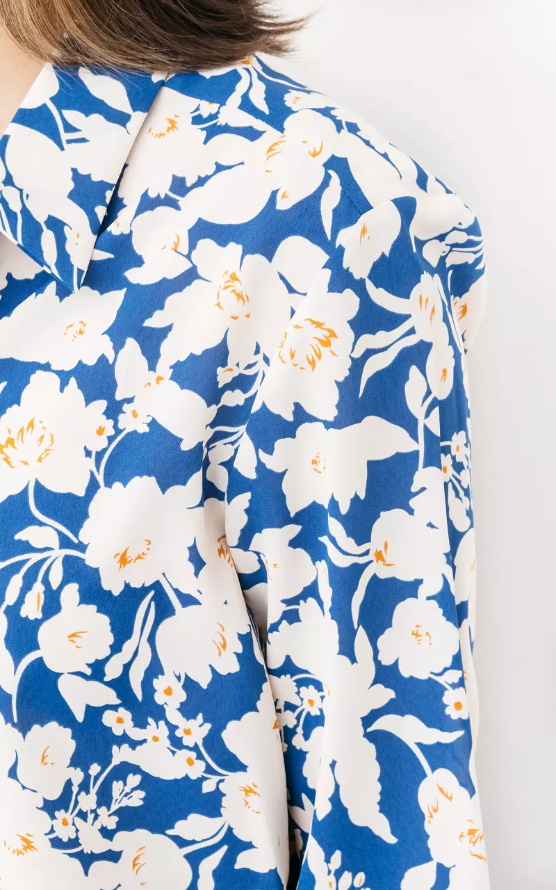 Fröhliche Bluse mit Blumenprint Blau Creme