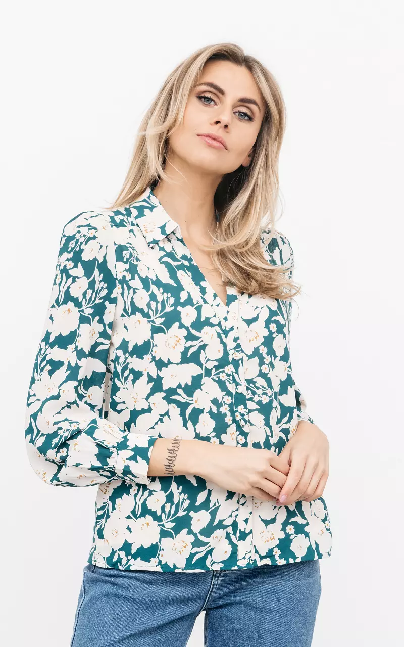 Blouse with floral print Green Cream